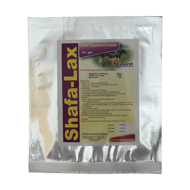 Shafa-Lax 101 gm water-dispersible powder sachet for livestock – laxative and digestive stimulant by Shafavet